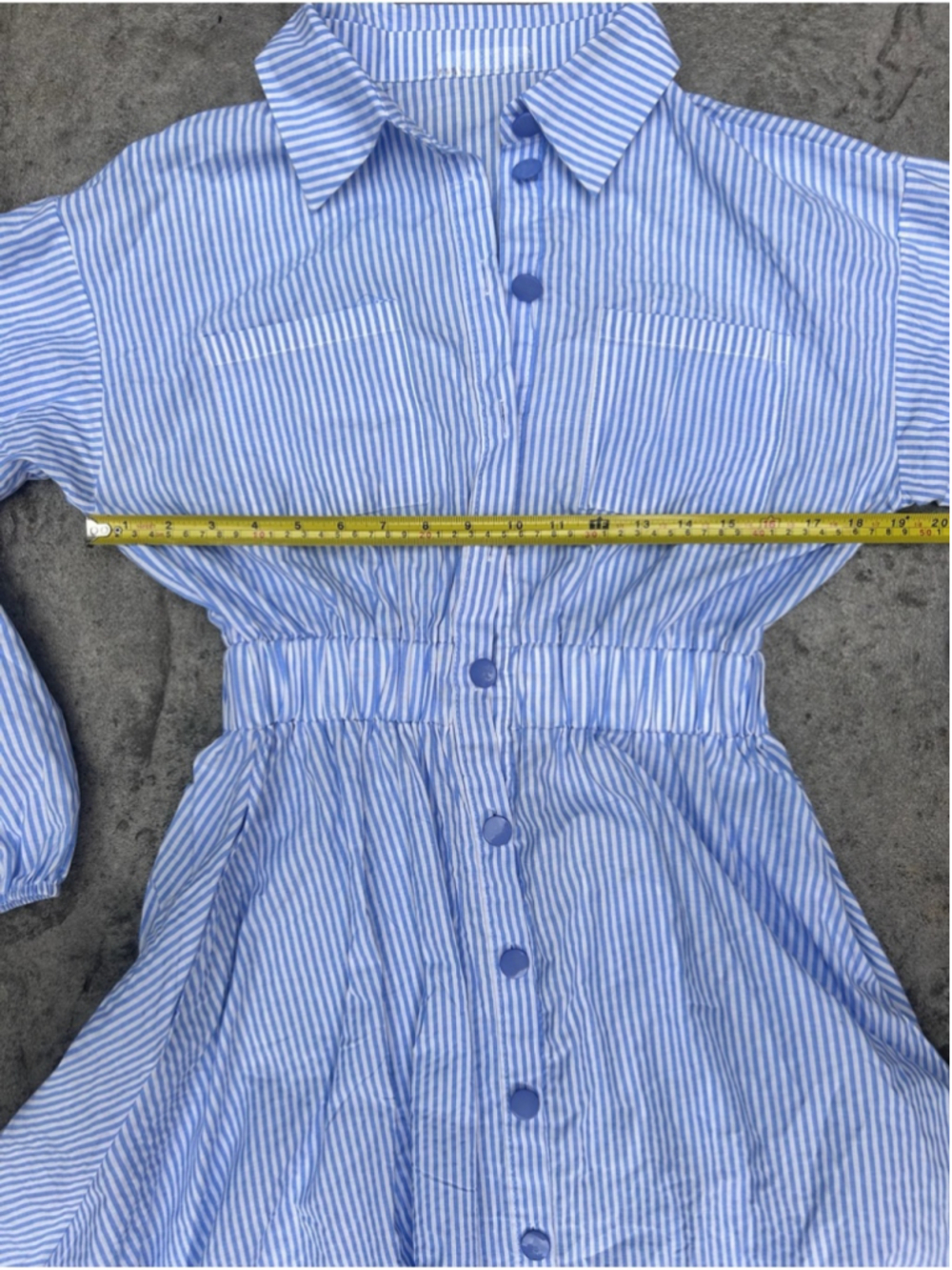 Blue White Striped Button Front Maxi Shirt Dress Elastic Waist - Picture 6 of 9